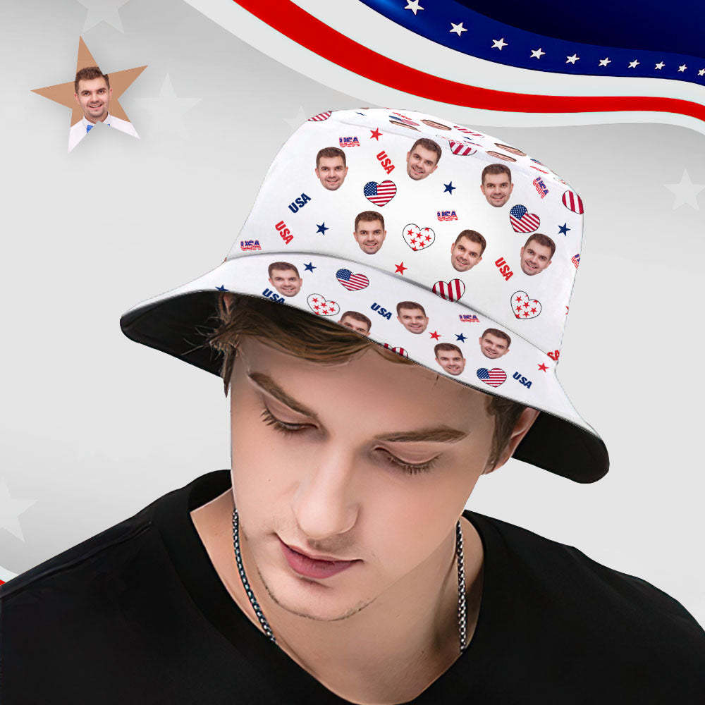 Independence Day Custom Bucket Hat Face Unisex Fisherman Hat Summer Hat - USA