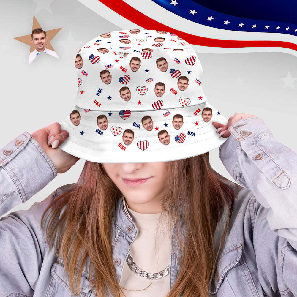 Independence Day Custom Bucket Hat Face Unisex Fisherman Hat Summer Hat - USA