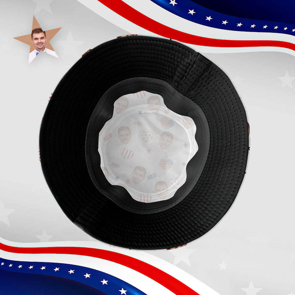 Independence Day Custom Bucket Hat Face Unisex Fisherman Hat Summer Hat - USA