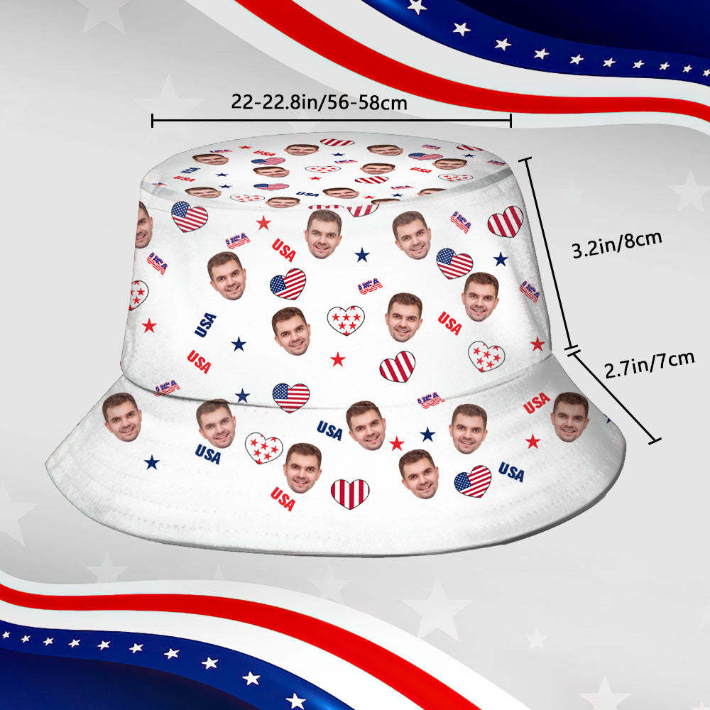 Independence Day Custom Bucket Hat Face Unisex Fisherman Hat Summer Hat - USA