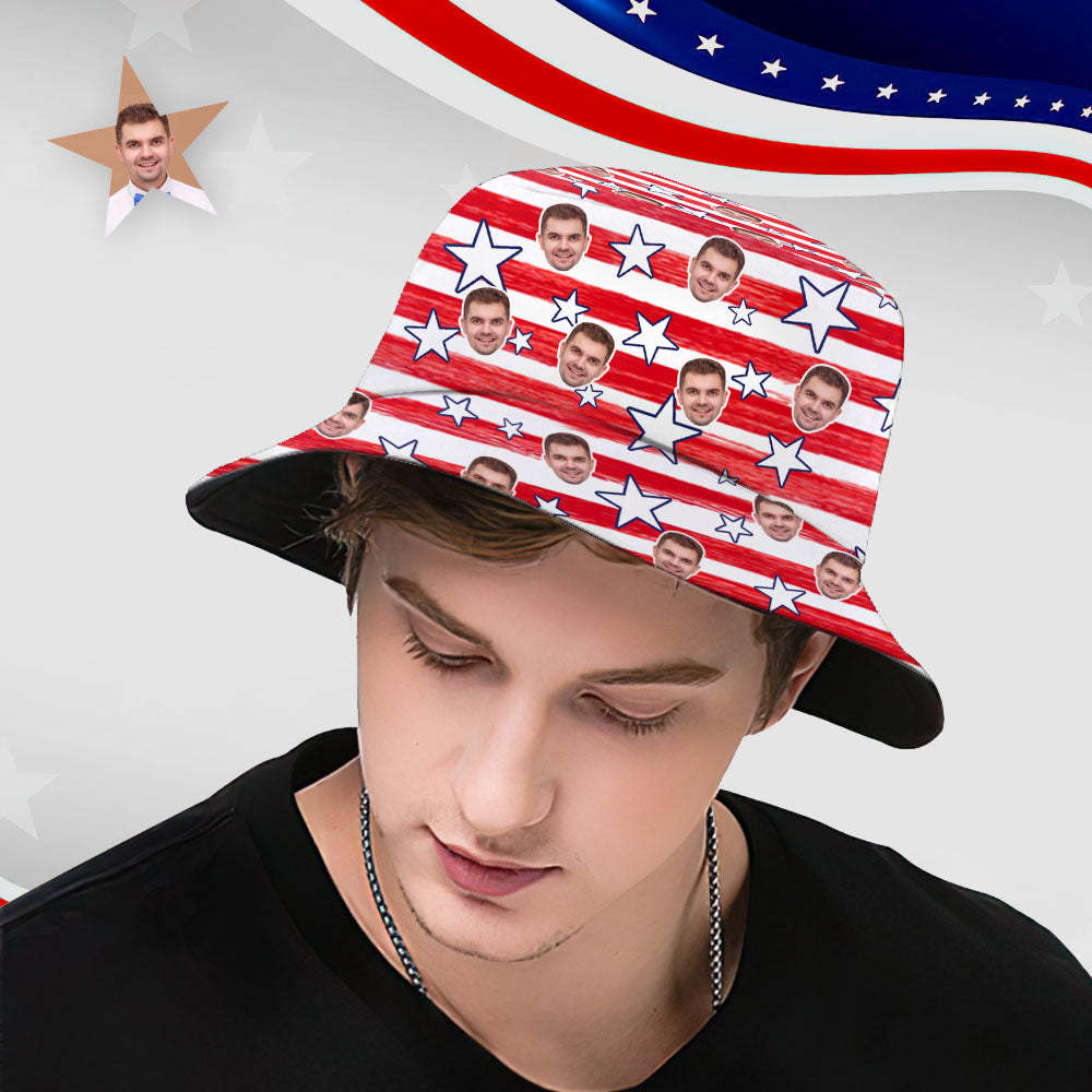 Independence Day Custom Bucket Hat Face Unisex Fisherman Hat Summer Hat -  Red Hat