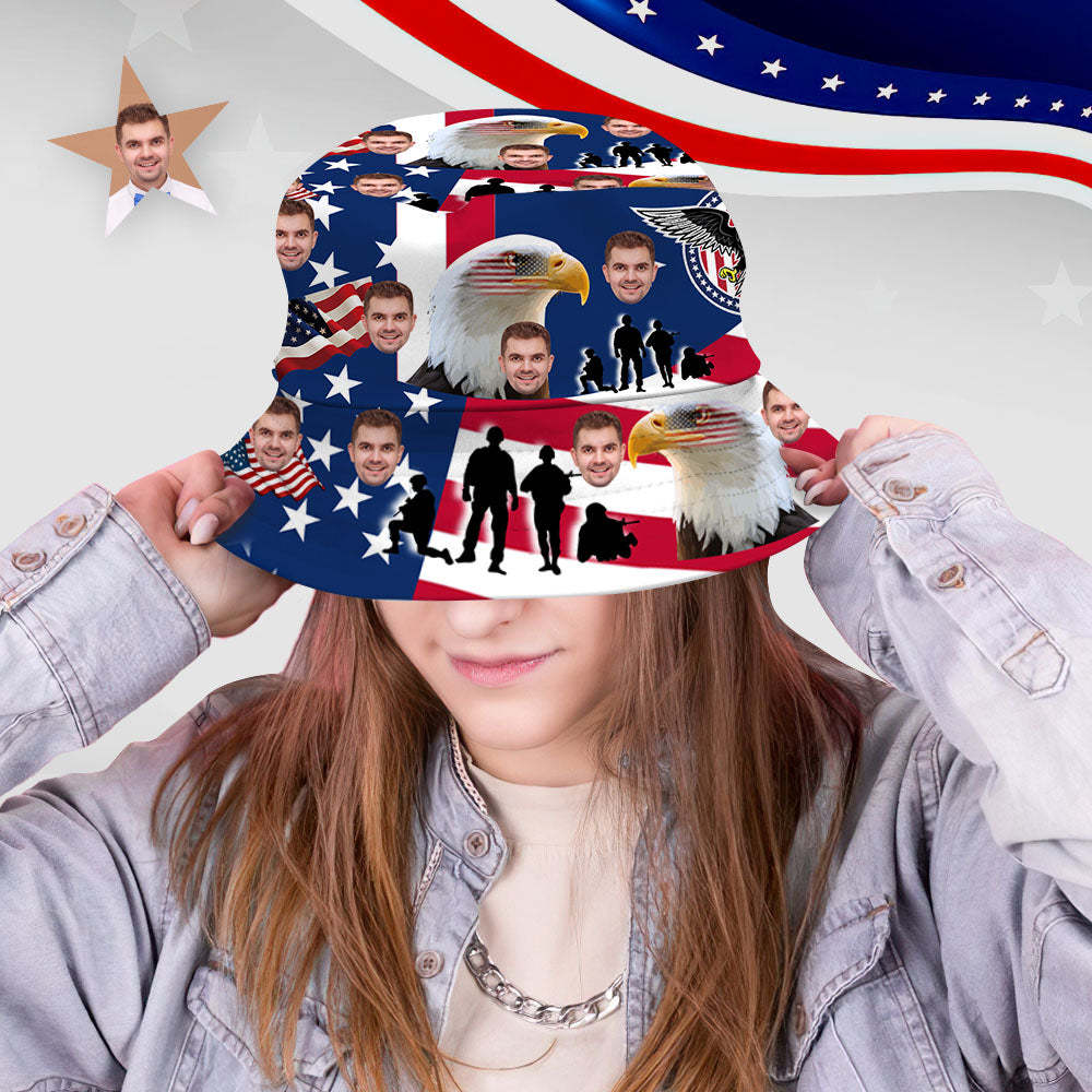 Independence Day Custom Bucket Hat Face Unisex Fisherman Hat Summer Hat - Bald Eagle