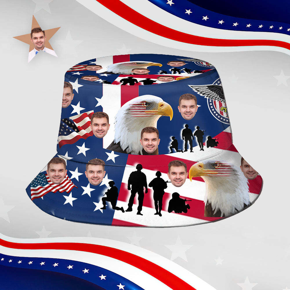 Independence Day Custom Bucket Hat Face Unisex Fisherman Hat Summer Hat - Bald Eagle