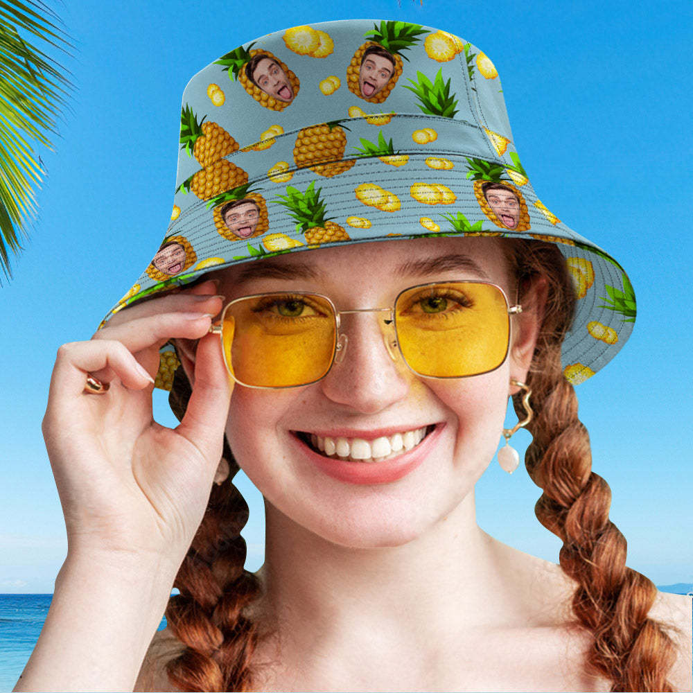 Custom Hawaiian Style Bucket Hat Double-Side-Wear Reversible Funny Pineapple Printing Cap - SantaSocks