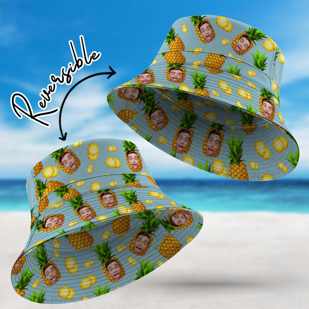 Custom Hawaiian Style Bucket Hat Double-Side-Wear Reversible Funny Pineapple Printing Cap - SantaSocks