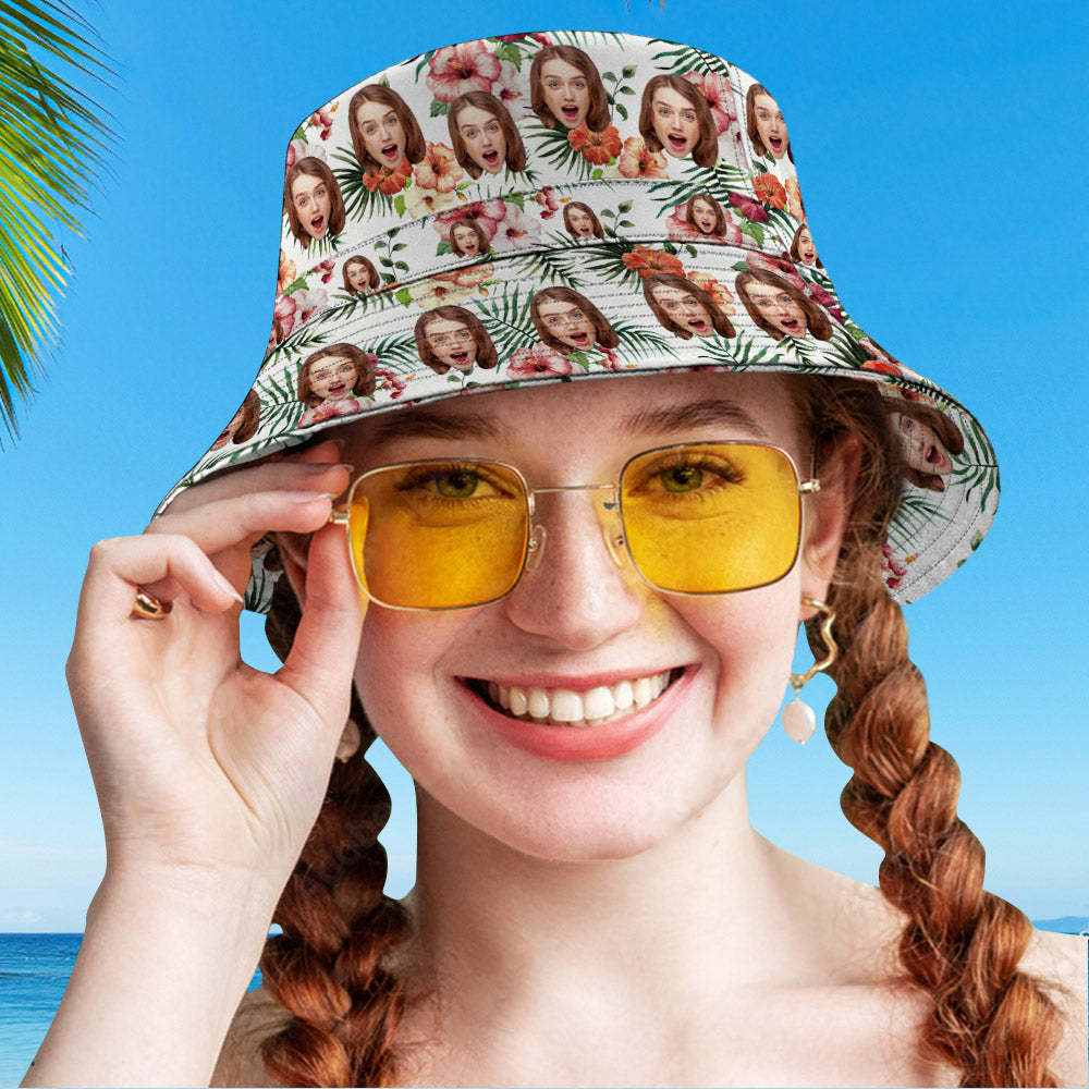Personalized Face Reversible Bucket Hat Hawaiian Style Double-Side-Wear Outdoors Sun Cap - SantaSocks