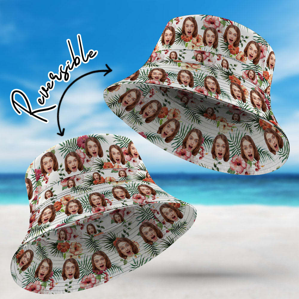 Personalized Face Reversible Bucket Hat Hawaiian Style Double-Side-Wear Outdoors Sun Cap - SantaSocks