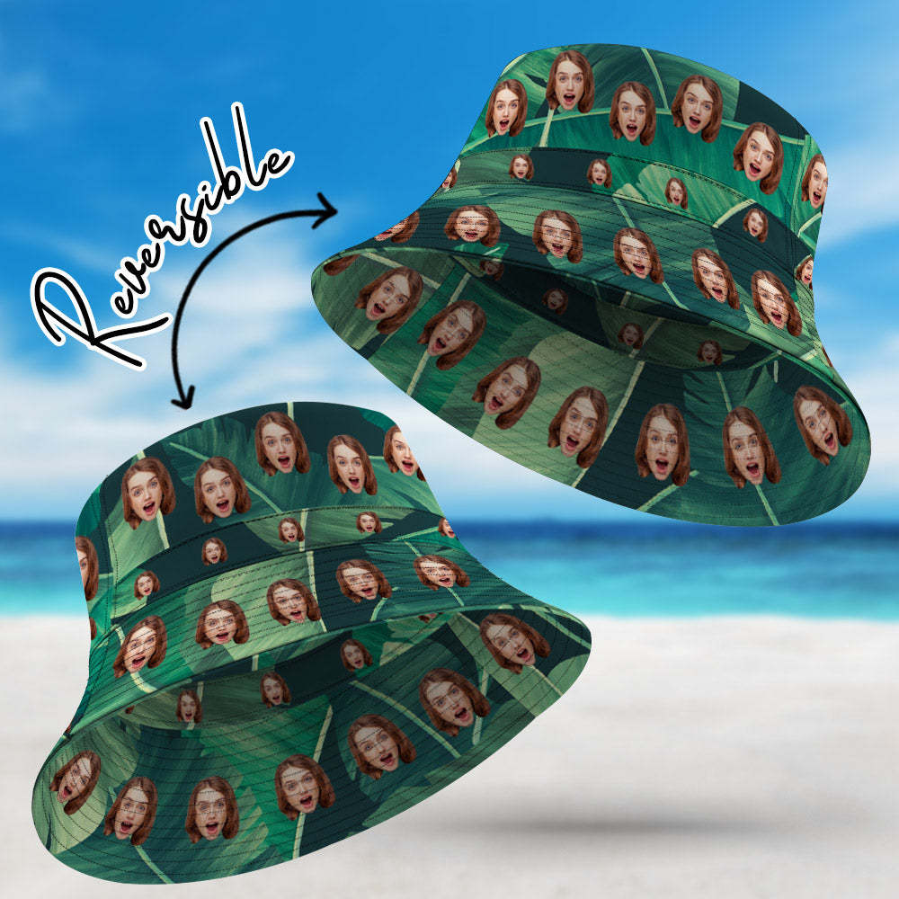Personalized Face Funny Hawaiian Style Bucket Hat Double-Side-Wear Outdoors Sun Cap - SantaSocks