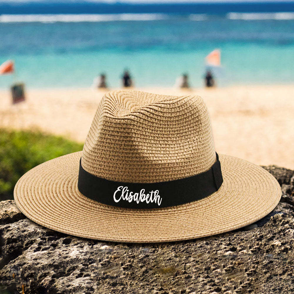 Personalized Straw Fedora Hat Custom Beach Hat Gift for Bridesmaid Friends Family Bachelorette Party - SantaSocks