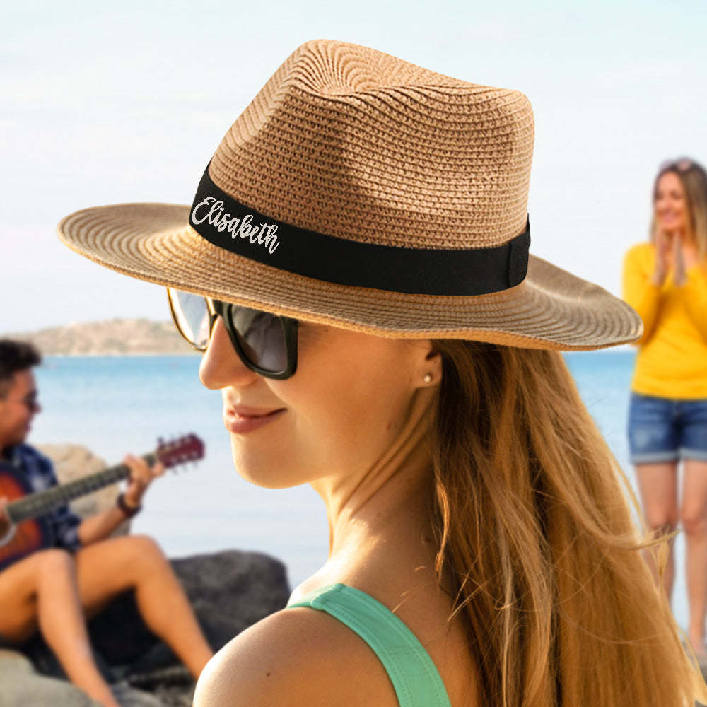 Personalized Straw Fedora Hat Custom Beach Hat Gift for Bridesmaid Friends Family Bachelorette Party - SantaSocks