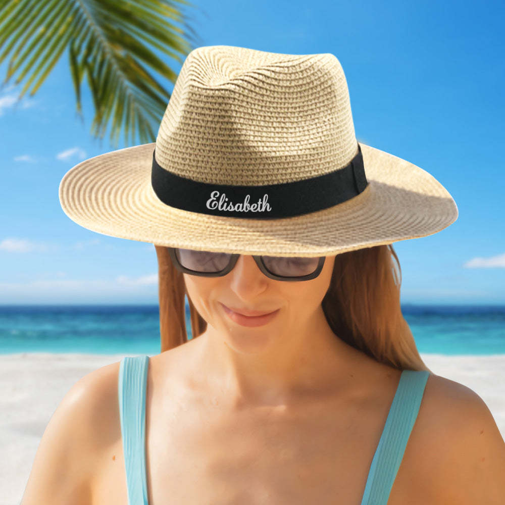 Personalized Straw Fedora Hat Custom Beach Hat Gift for Bridesmaid Friends Family Bachelorette Party - SantaSocks