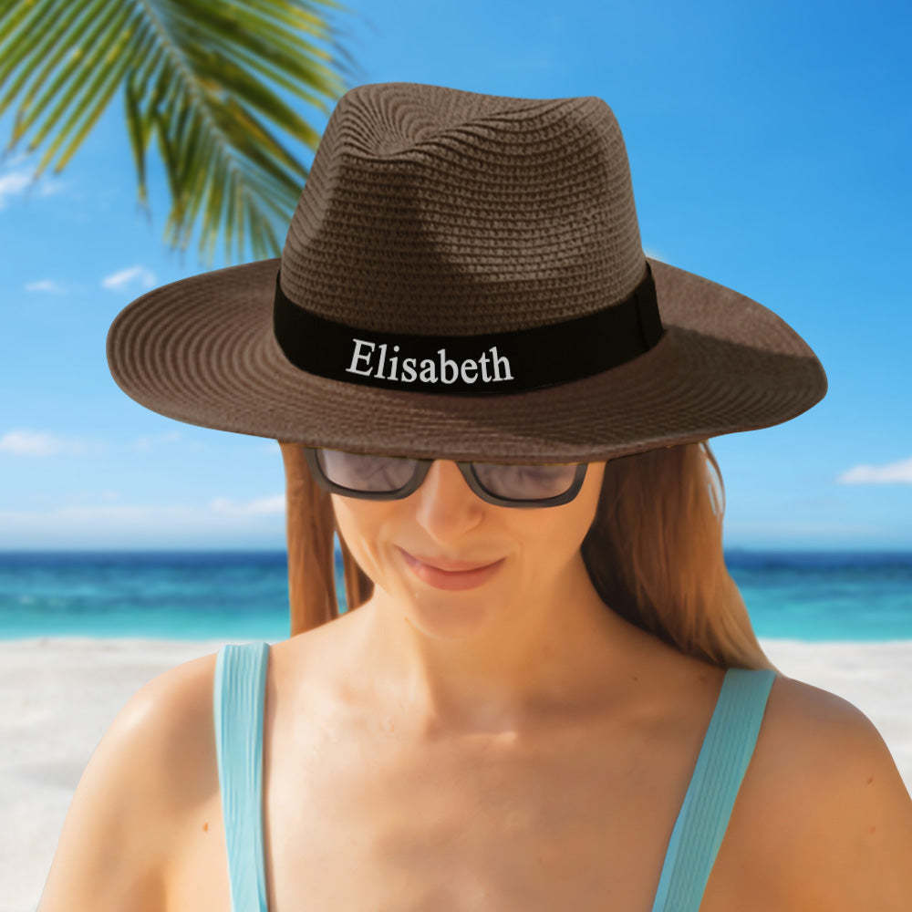 Personalized Straw Fedora Hat Custom Beach Hat Gift for Bridesmaid Friends Family Bachelorette Party - SantaSocks