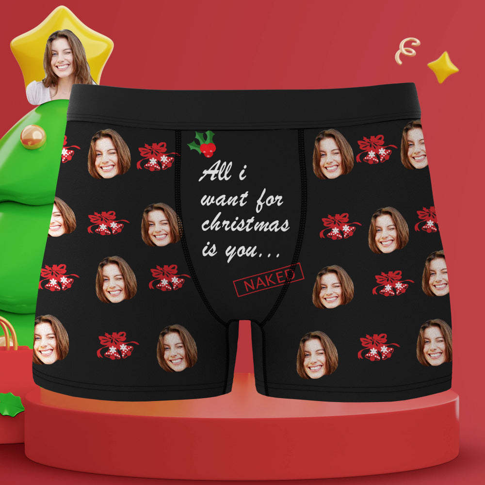 Custom Face Christmas Bells Boxers Briefs Personalized Mens Underwear Funny Briefs With Photo -All i Want for Christmas is You