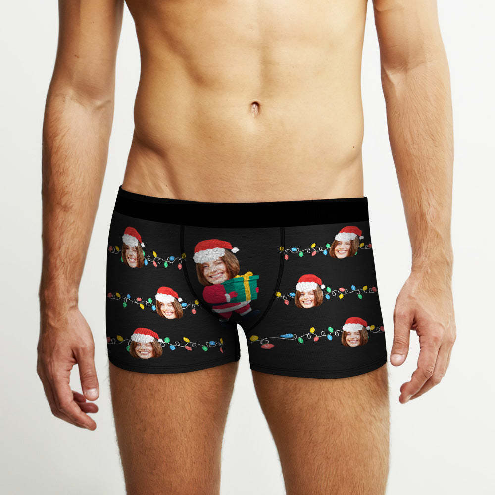 Custom Face Boxer Santa Claus Personalized Mens Underwear Santa Lanterns Christmas Gift