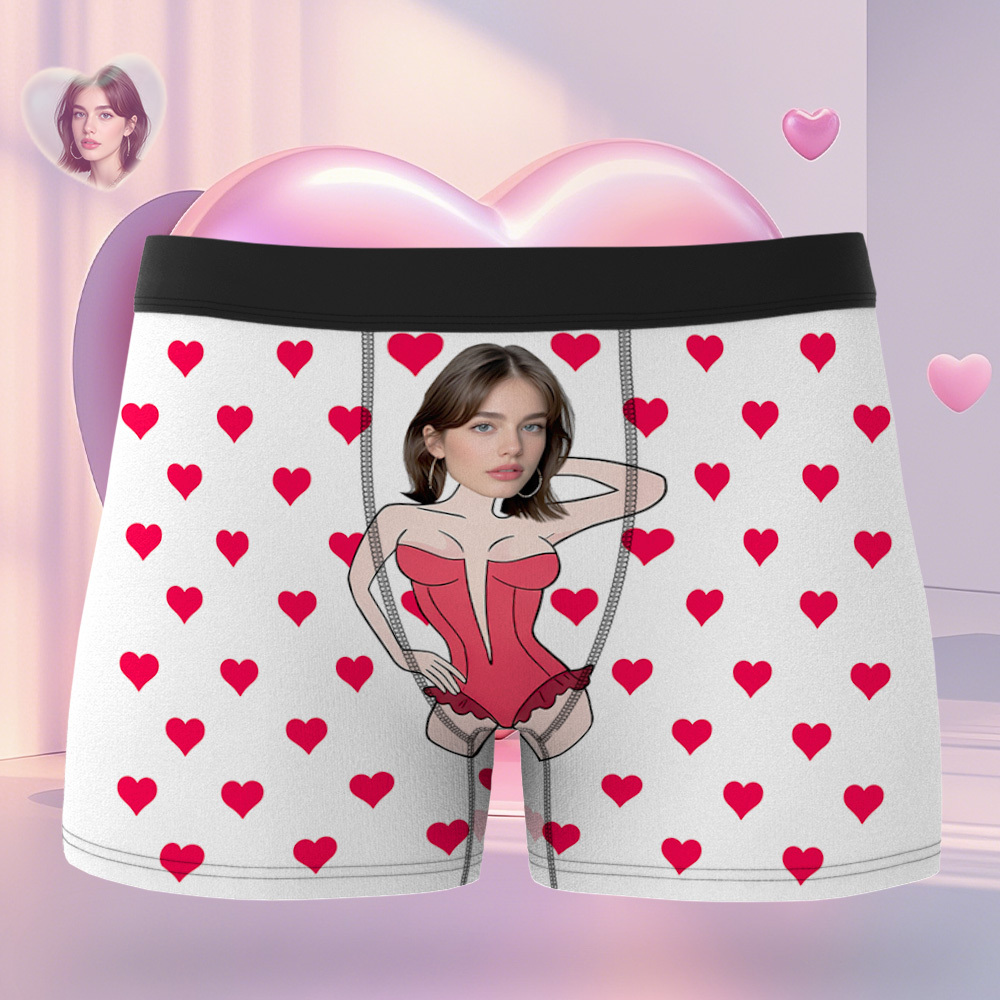 Personalized Valentine Face Men's Boxer Underwear Face Property Of Name Boxer Gift Custom Photo Funny Men's Boxer Briefs  Gift - SantaSocks