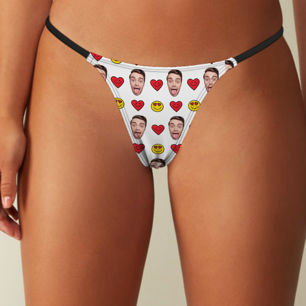 Custom Thongs Mash Face Photo Panties Funny Underwear Briefs Kiss Me Love Thong Valentine's Gift - SantaSocks