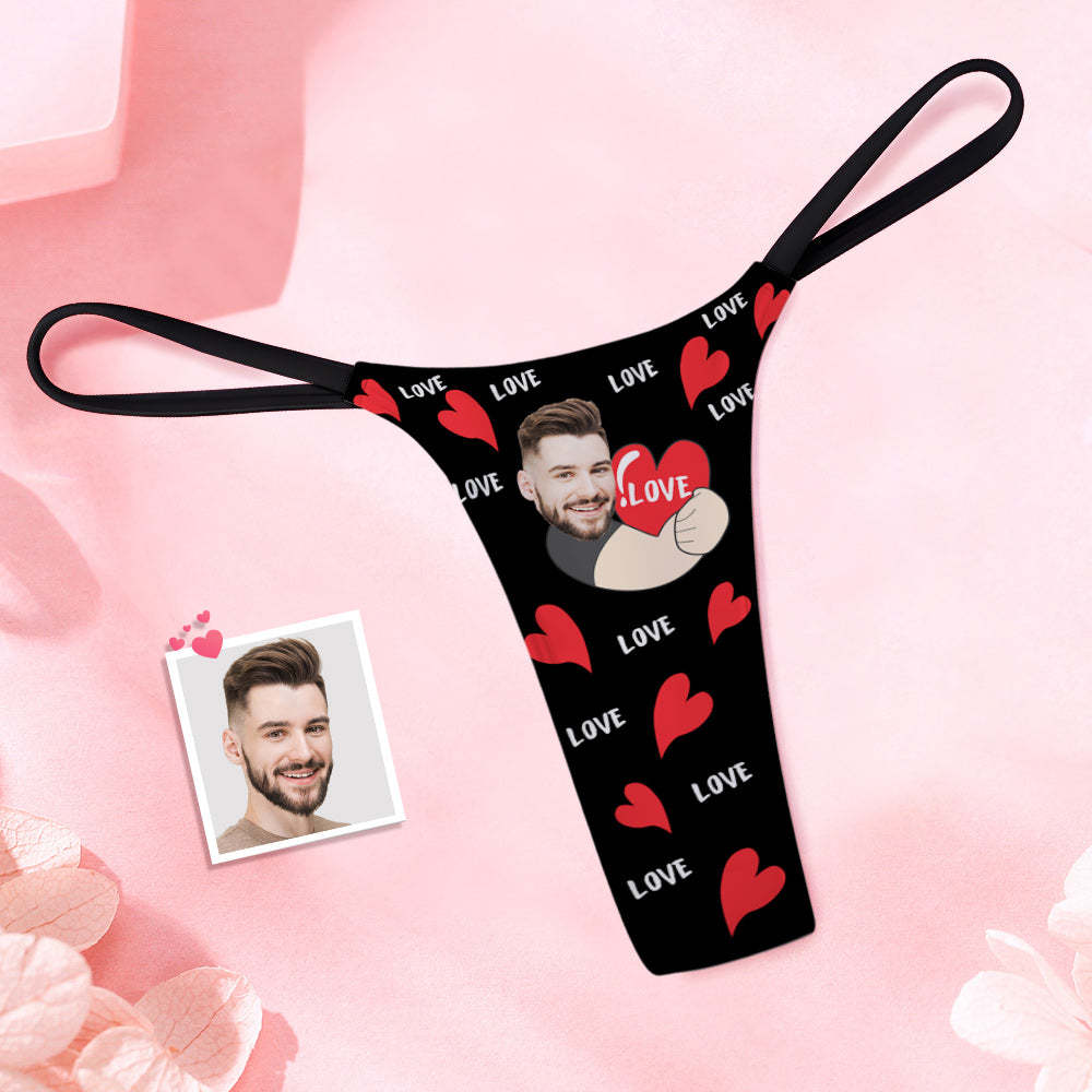 Custom Face Women's Tanga Love Heart Women's Thong - SantaSocks
