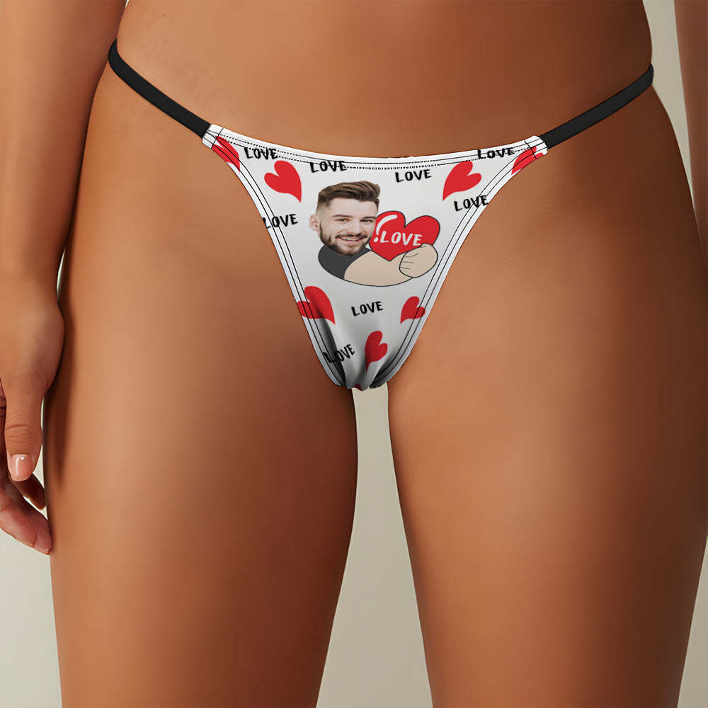 Custom Face Women's Tanga Love Heart Women's Thong - SantaSocks
