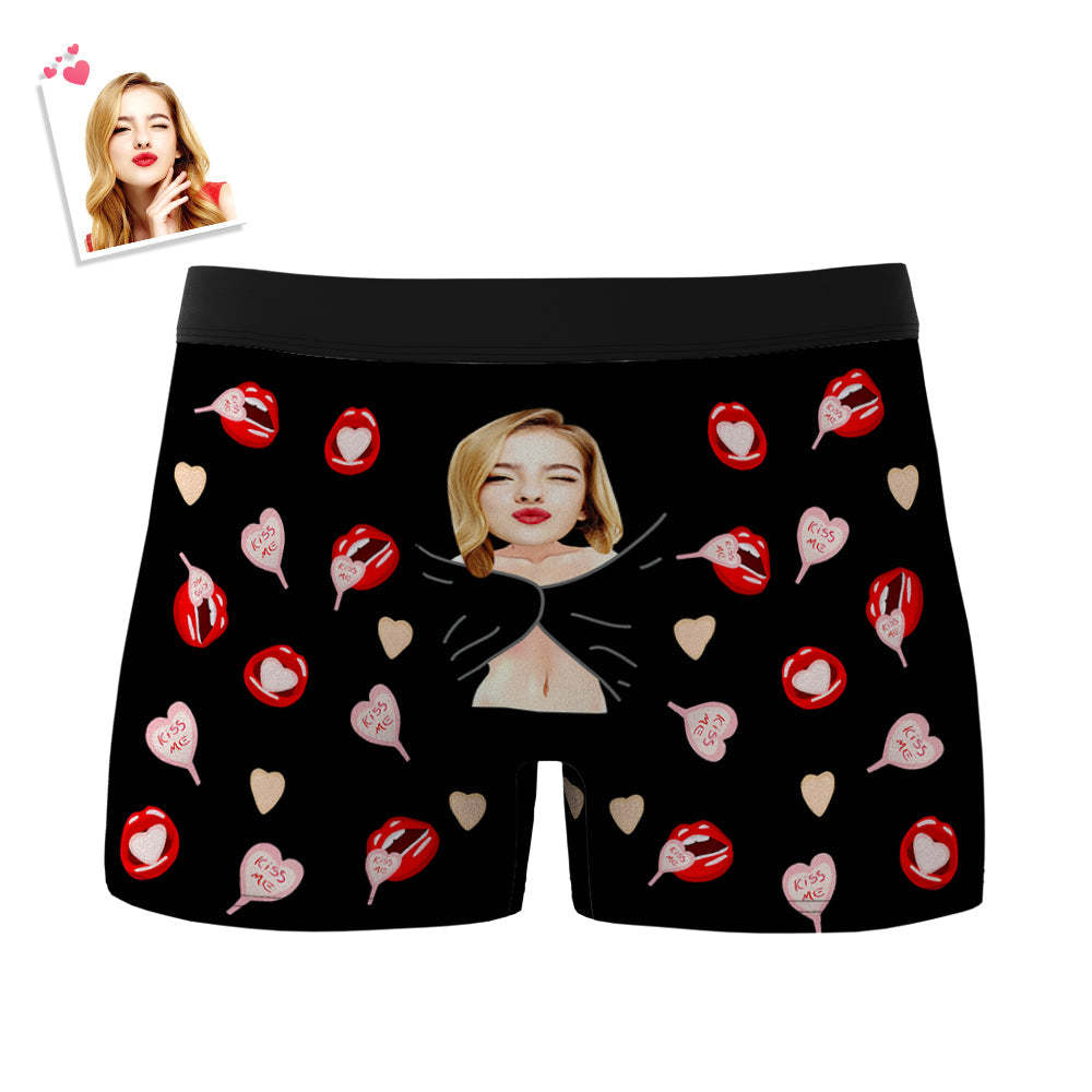 Custom Men's Photo Boxers Lip Print Personalized Gifts For Him - SantaSocks