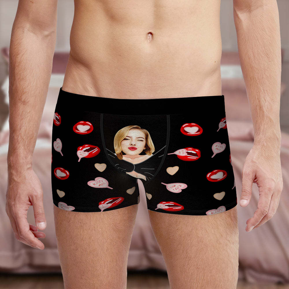 Custom Men's Photo Boxers Lip Print Personalized Gifts For Him - SantaSocks