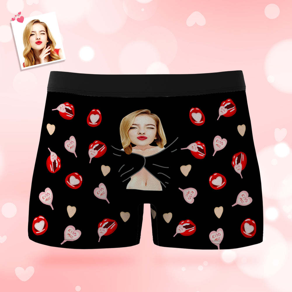 Custom Men's Photo Boxers Lip Print Personalized Gifts For Him - SantaSocks