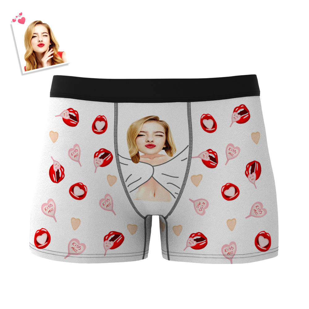 Custom Men's Photo Boxers Lip Print Personalized Gifts For Him - SantaSocks