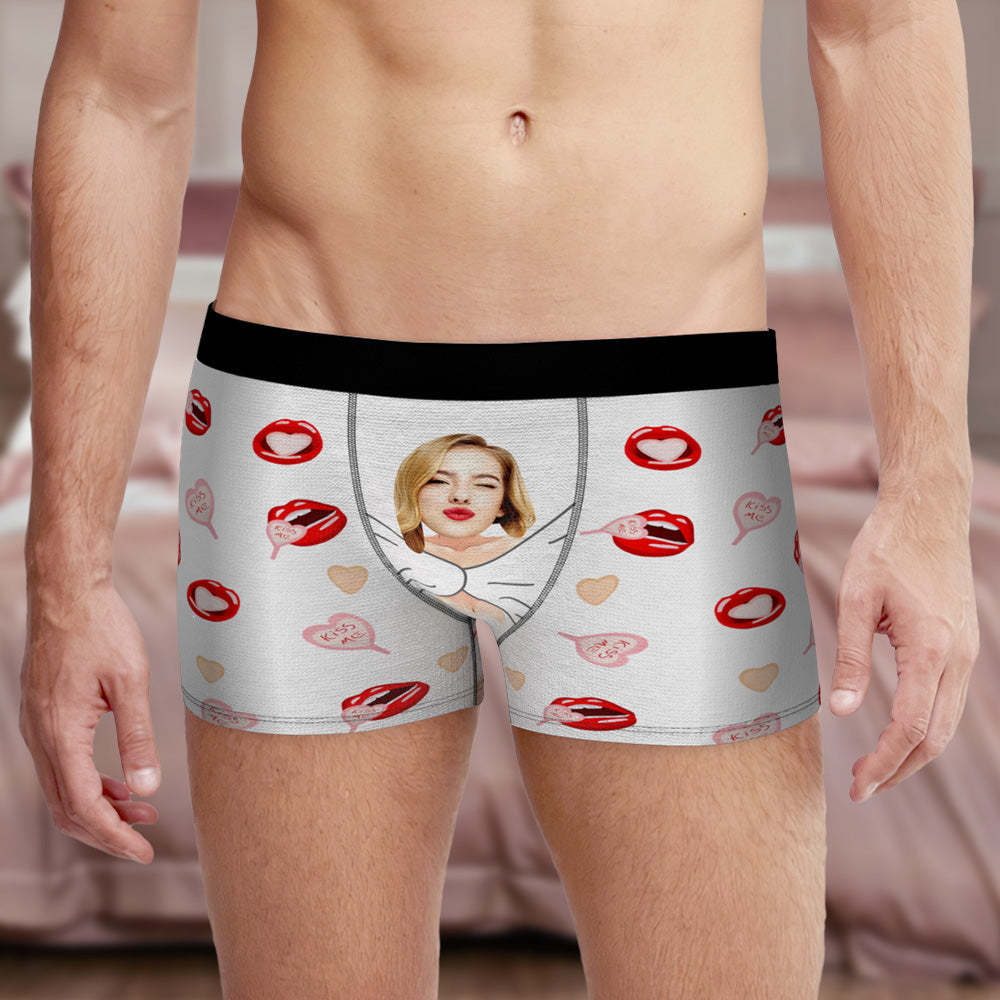 Custom Men's Photo Boxers Lip Print Personalized Gifts For Him - SantaSocks