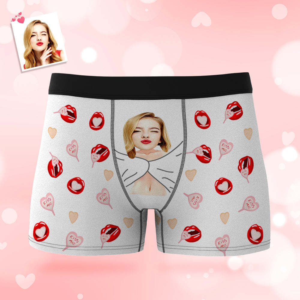 Custom Men's Photo Boxers Lip Print Personalized Gifts For Him - SantaSocks