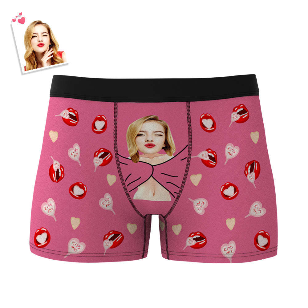 Custom Men's Photo Boxers Lip Print Personalized Gifts For Him - SantaSocks