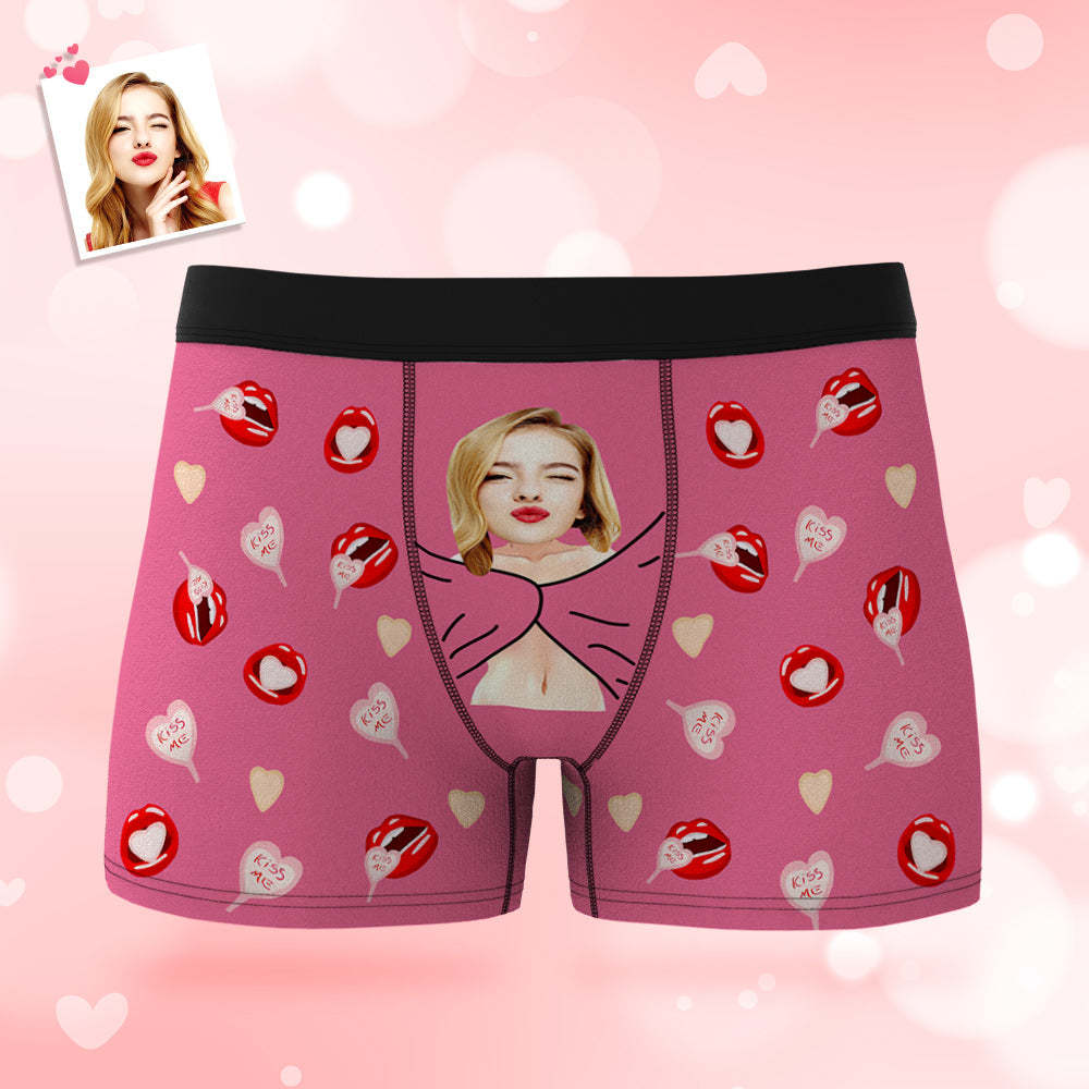 Custom Men's Photo Boxers Lip Print Personalized Gifts For Him - SantaSocks