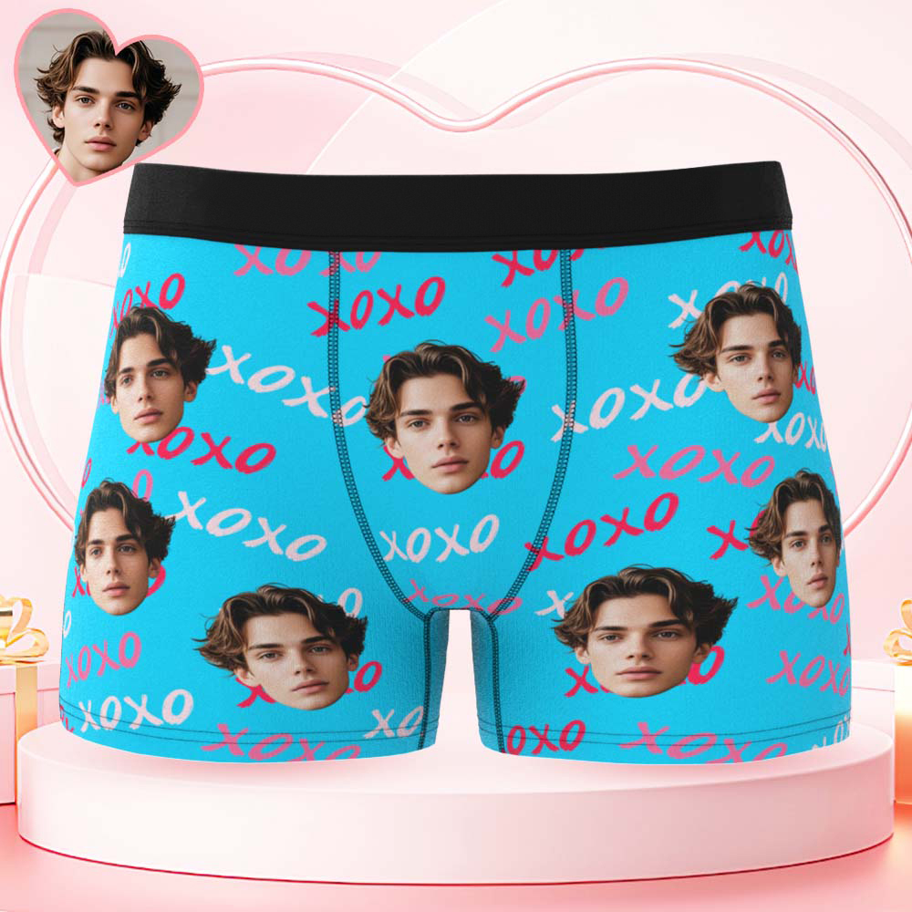 Custom Mens XOXO Hugs and Kisses All Over Boxer Personalized Face boxers Valentines Day Underwear
