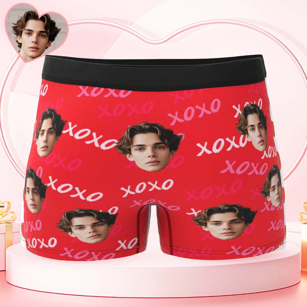 Custom Mens XOXO Hugs and Kisses All Over Boxer Personalized Face boxers Valentines Day Underwear
