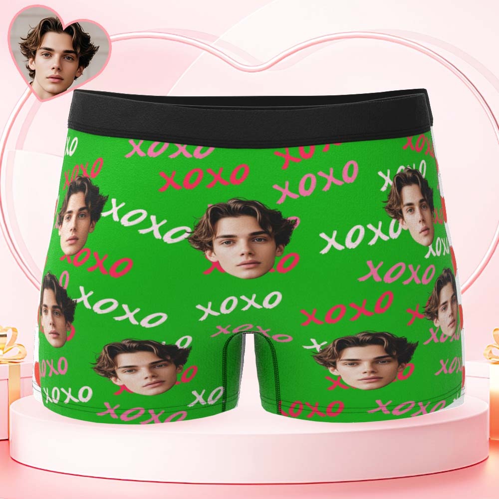 Custom Mens XOXO Hugs and Kisses All Over Boxer Personalized Face boxers Valentines Day Underwear