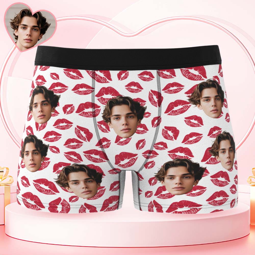 Custom Mens Kisses All Over Boxer Personalized Belt Color Face Boxers Valentines Day Underwear