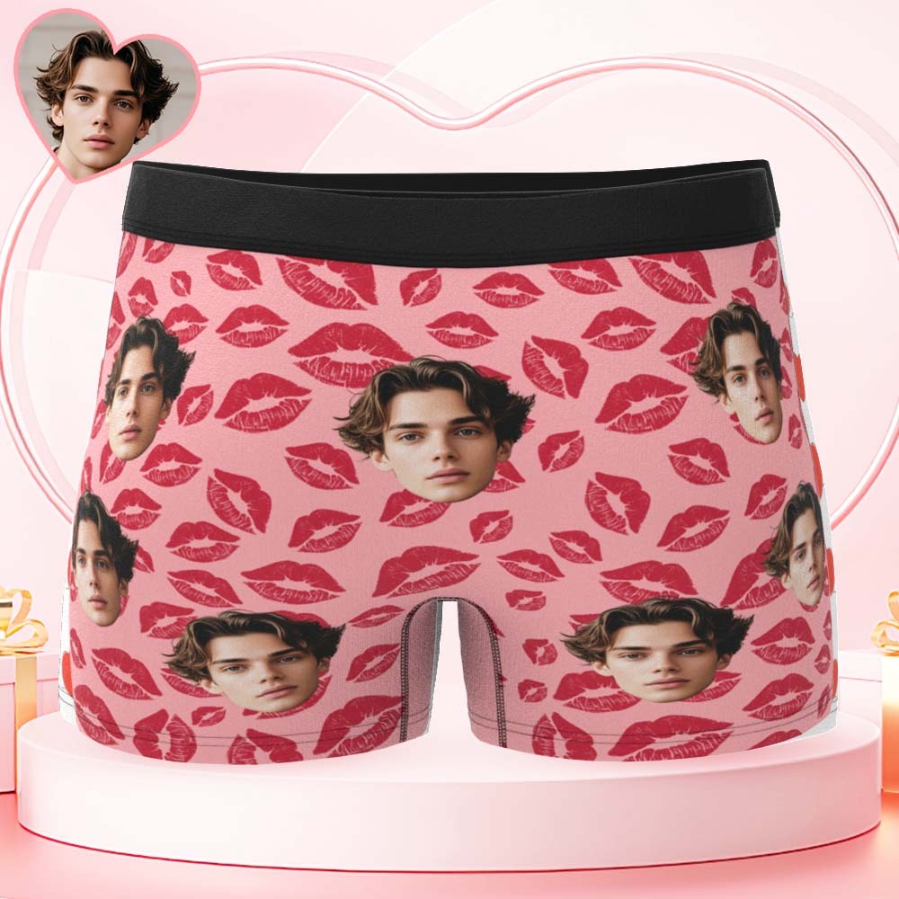 Custom Mens Kisses All Over Boxer Personalized Belt Color Face Boxers Valentines Day Underwear