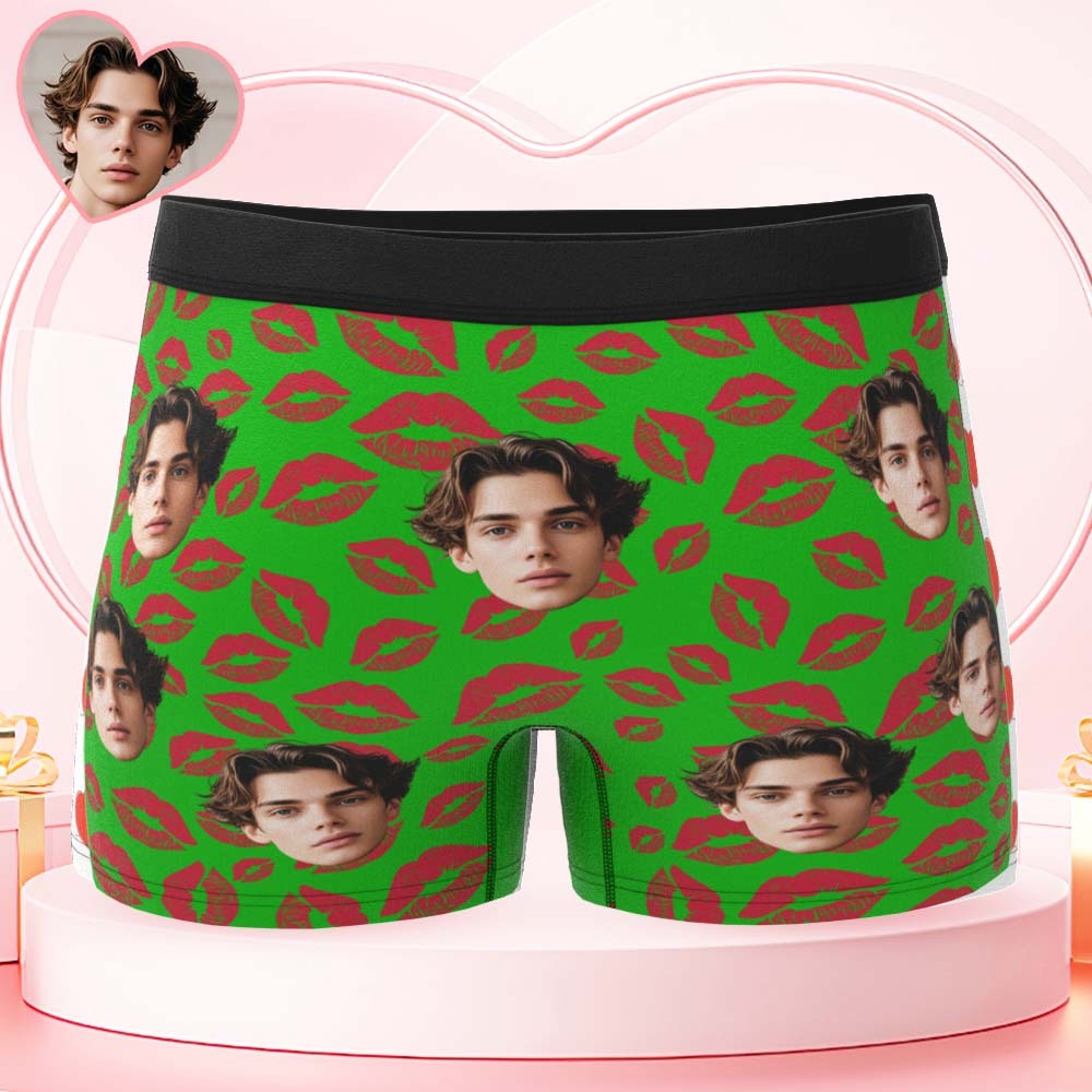 Custom Mens Kisses All Over Boxer Personalized Belt Color Face Boxers Valentines Day Underwear