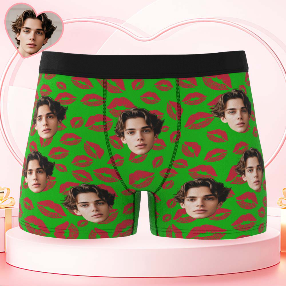 Custom Mens Kisses All Over Boxer Personalized Belt Color Face Boxers Valentines Day Underwear