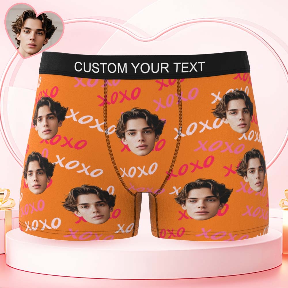 Custom Mens XOXO Hugs and Kisses All Over Boxer Personalized Face boxers Valentines Day Underwear