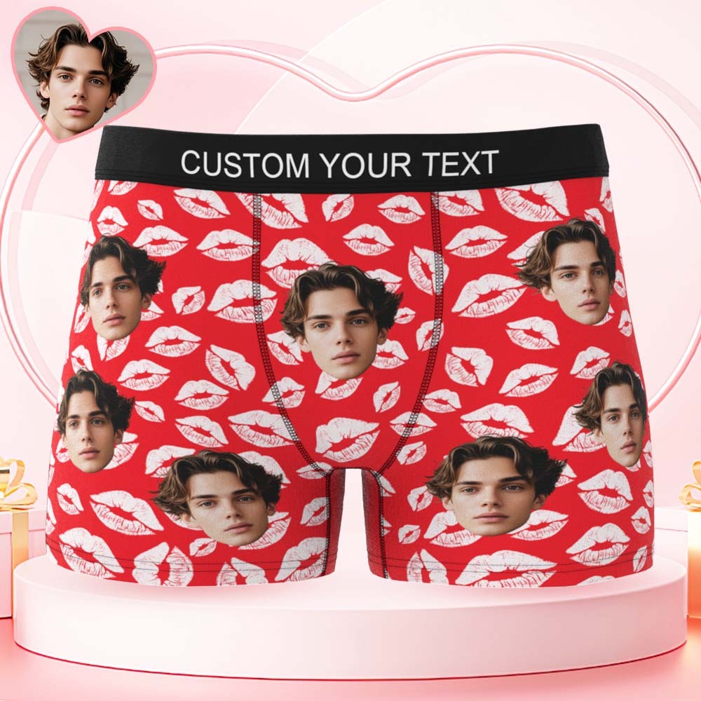 Custom Mens Kisses All Over Boxer Personalized Belt Color Face Boxers Valentines Day Underwear