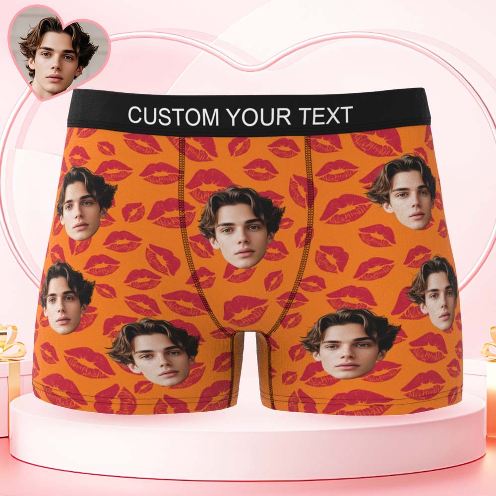 Custom Mens Kisses All Over Boxer Personalized Belt Color Face Boxers Valentines Day Underwear