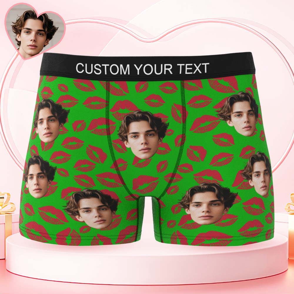 Custom Mens Kisses All Over Boxer Personalized Belt Color Face Boxers Valentines Day Underwear