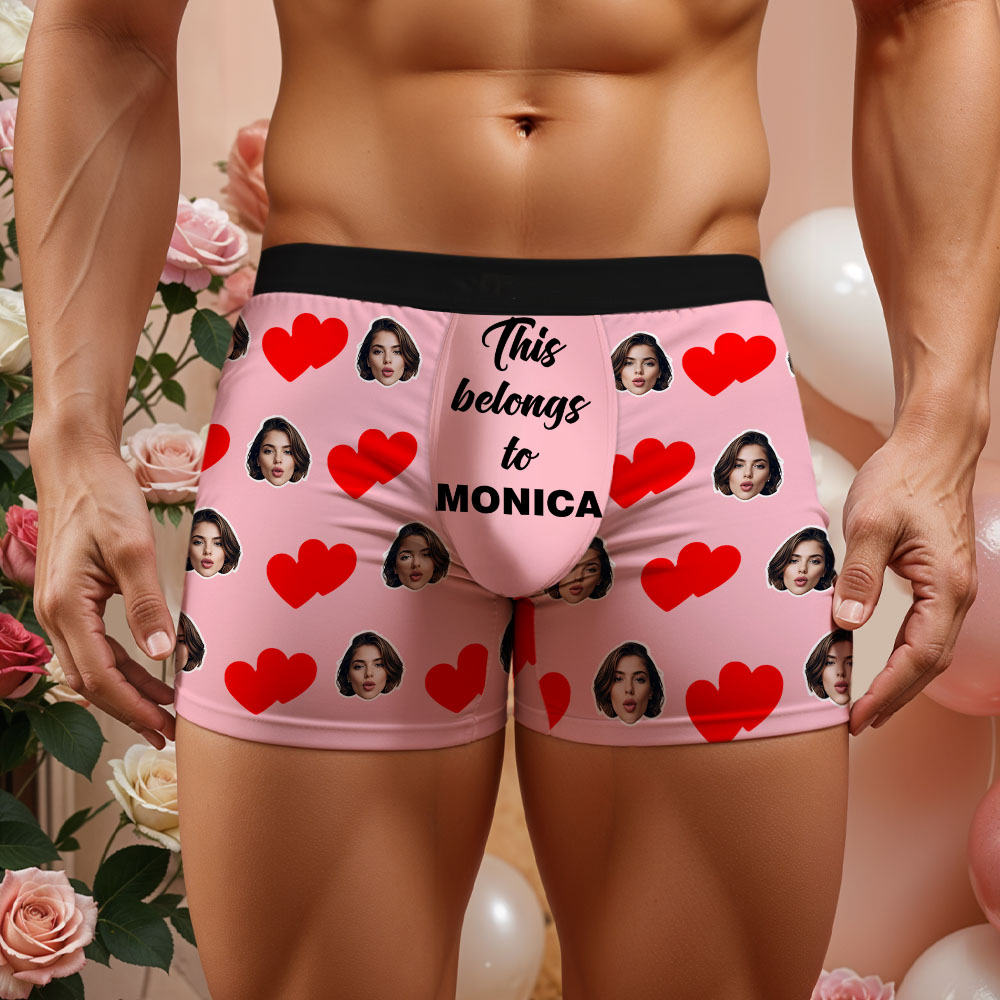 Custom Men's Face Boxer This Belong to Name Face Boxer Briefs Personalized Face Boxer Briefs Valentine's Day Underwear