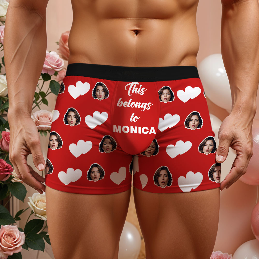 Custom Men's Face Boxer This Belong to Name Face Boxer Briefs Personalized Face Boxer Briefs Valentine's Day Underwear