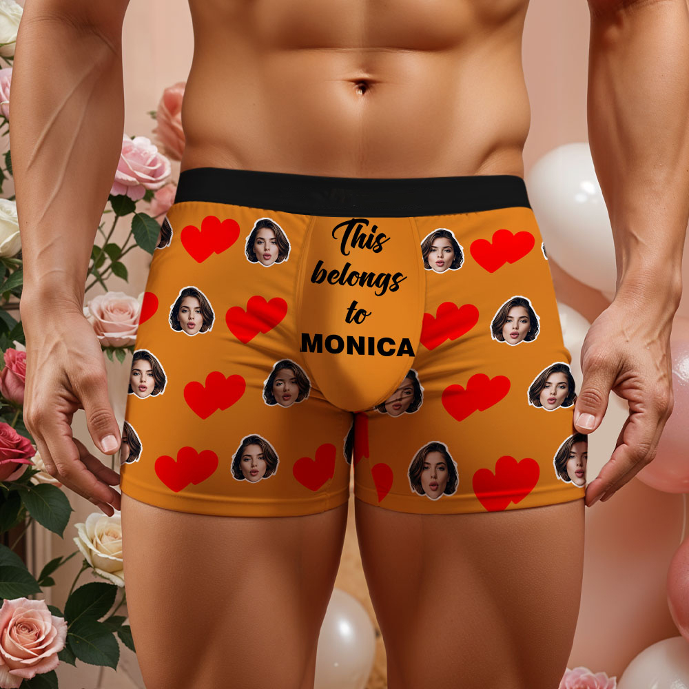 Custom Men's Face Boxer This Belong to Name Face Boxer Briefs Personalized Face Boxer Briefs Valentine's Day Underwear