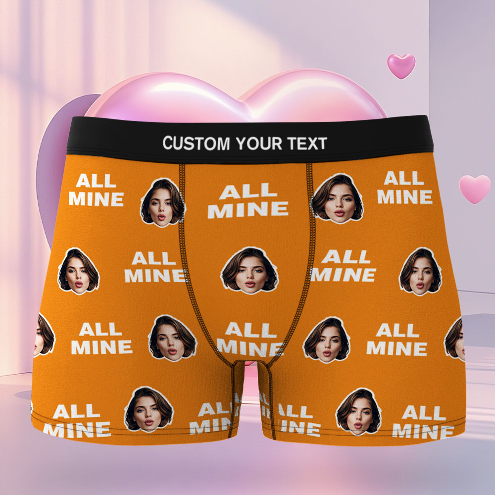 Custom Men's Face Boxer All Mine Face Boxer Briefs Personalized Orange Face Boxer Briefs Valentine's Day Underwear Gift