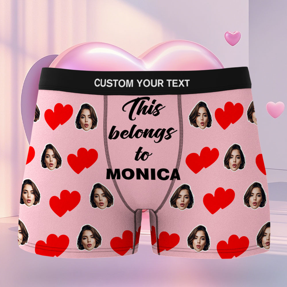 Custom Men's Face Boxer This Belong to Name Face Boxer Briefs Personalized Face Boxer Briefs Valentine's Day Underwear