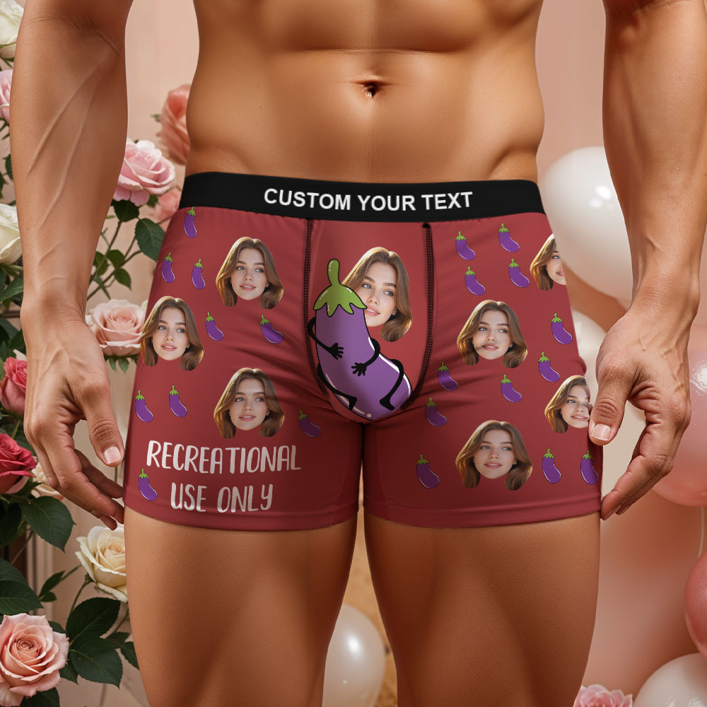 Men's Customized Face Boxer Personalised Use Only Photo Boxer Eggplants Underwear For Husband Boyfriend