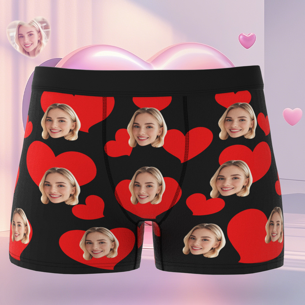 Personalised Photo Boxer Custom Girlfriend Face with Heart Underwear Unique Gift For Him