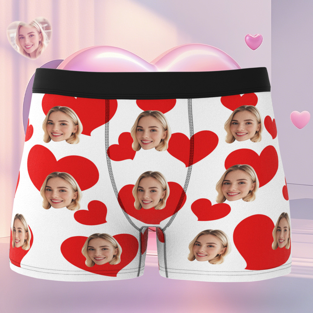 Personalised Photo Boxer Custom Girlfriend Face with Heart Underwear Unique Gift For Him