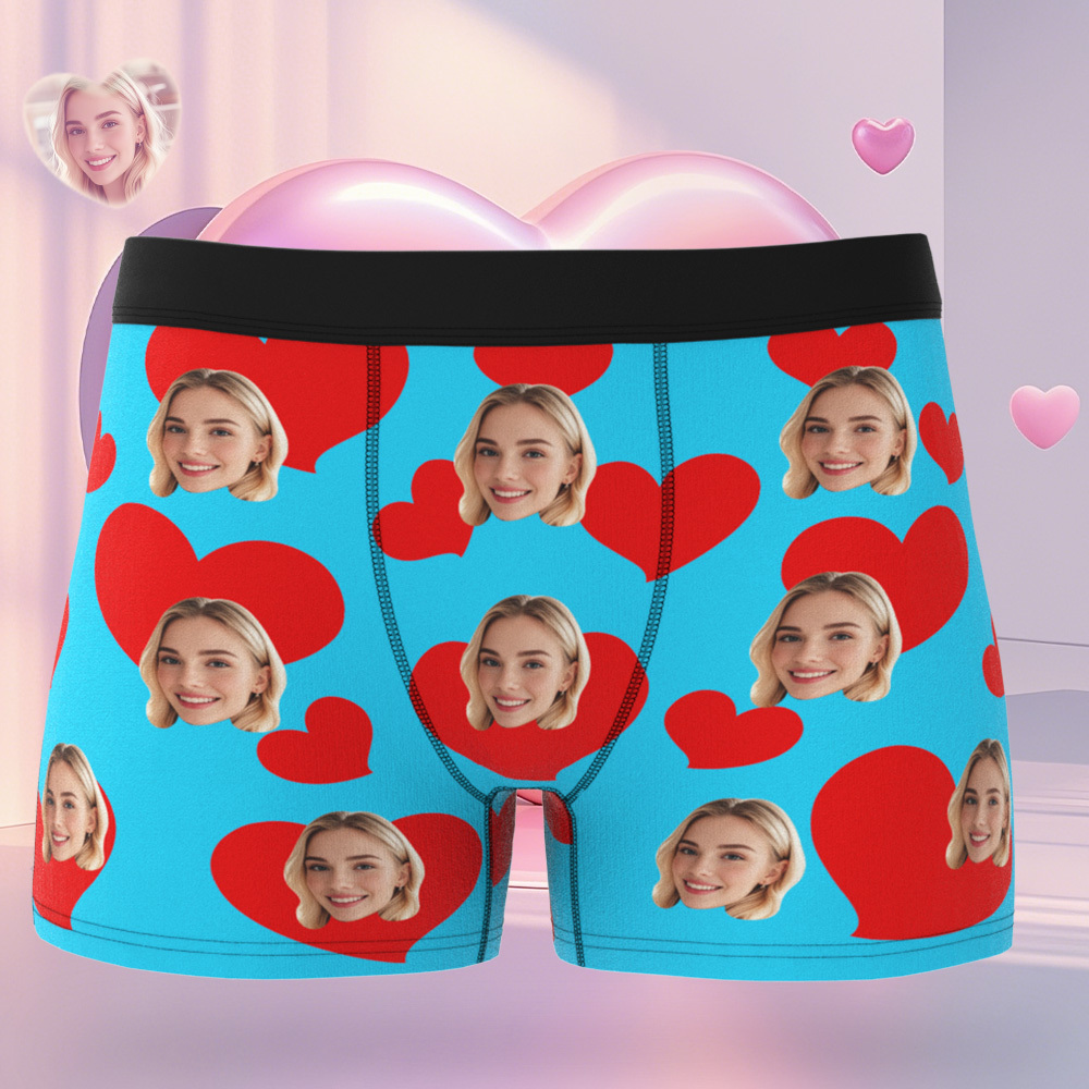Personalised Photo Boxer Custom Girlfriend Face with Heart Underwear Unique Gift For Him - SantaSocks